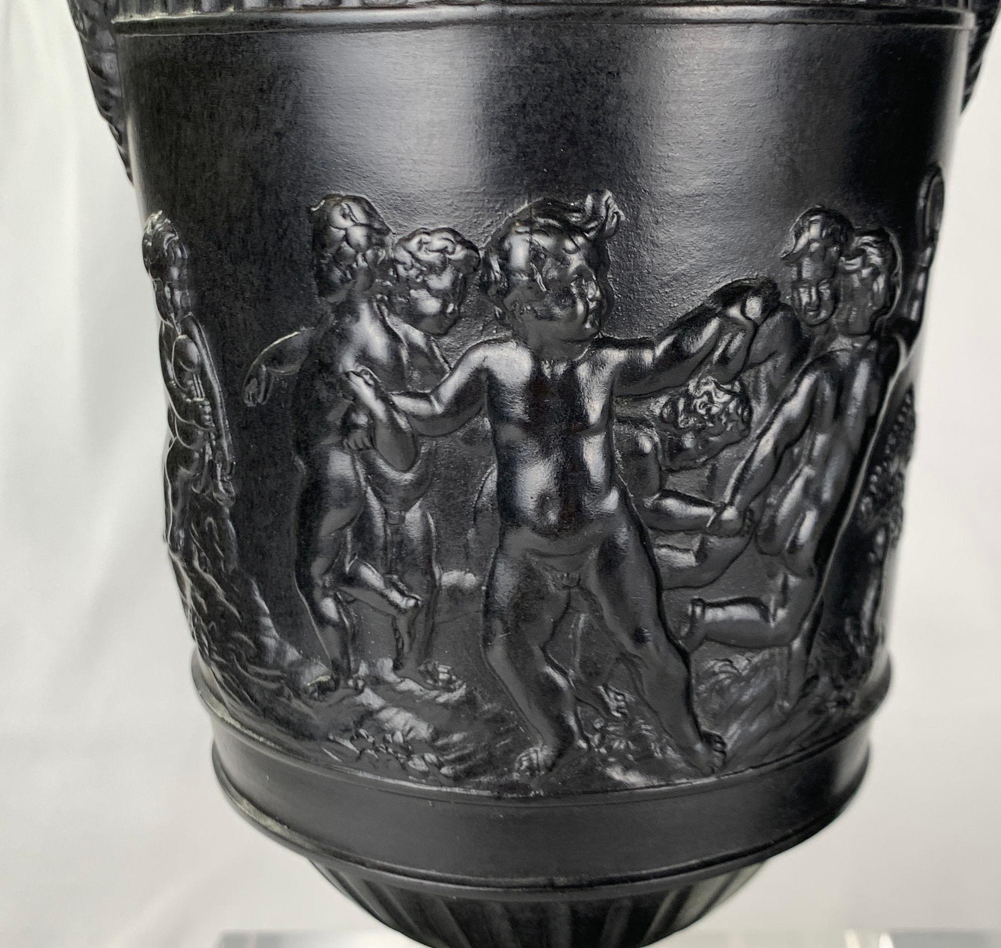 Molded Pair Antique Wedgwood Black Basalt Vases England Late 18th Century Circa 1775 For Sale