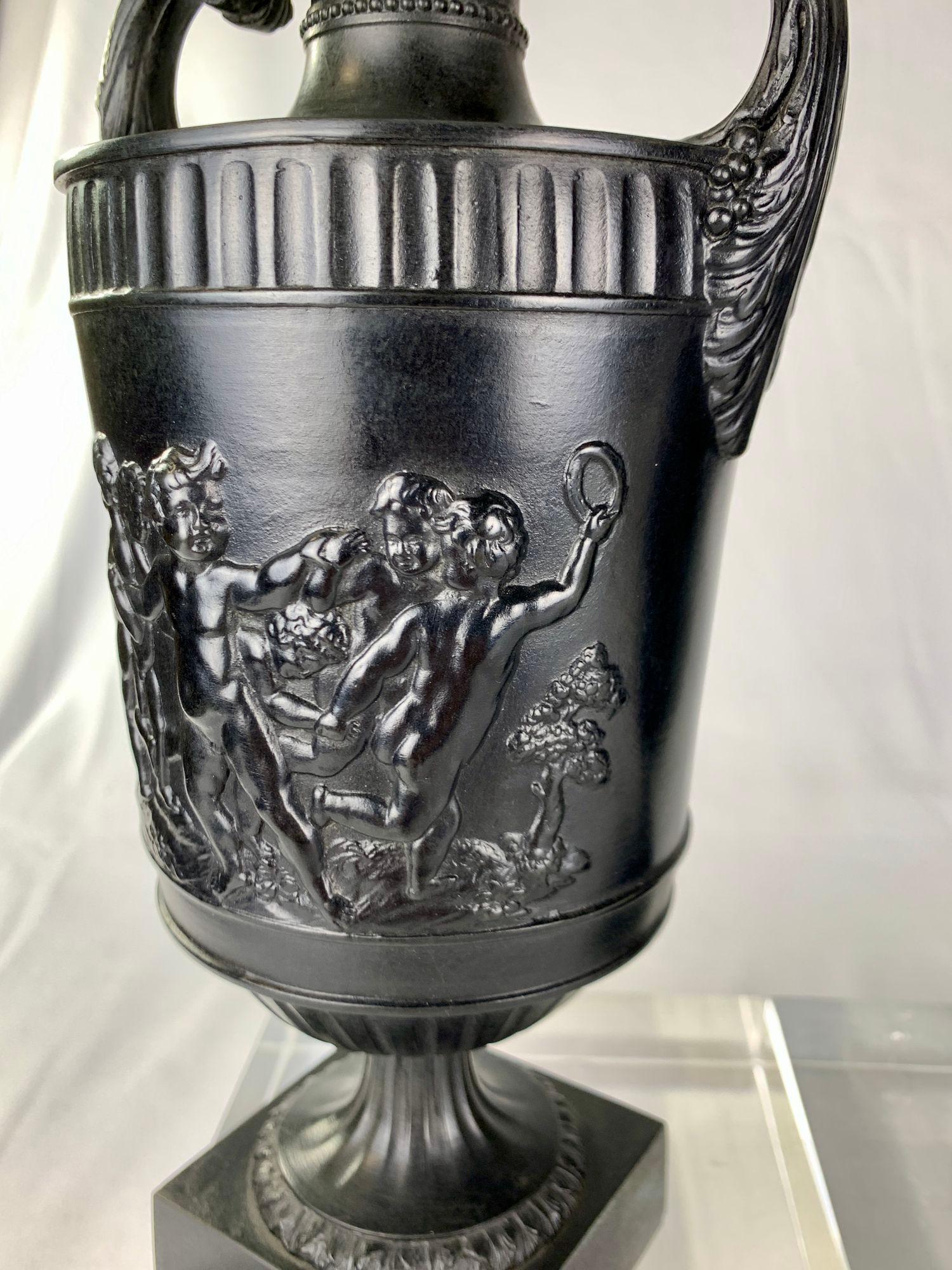 Stoneware Pair Antique Wedgwood Black Basalt Vases England Late 18th Century Circa 1775 For Sale