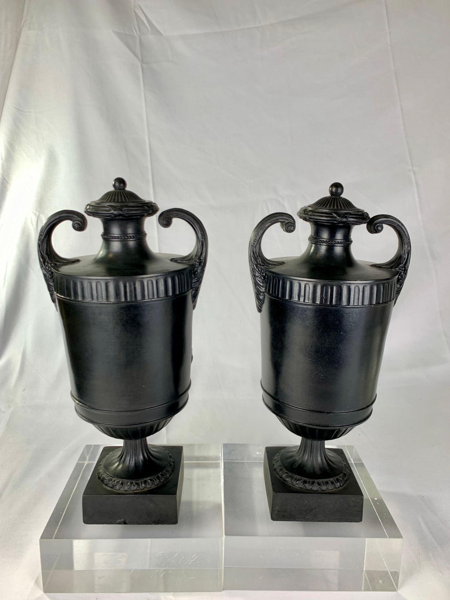 Pair Antique Wedgwood Black Basalt Vases England Late 18th Century Circa 1775 For Sale 1
