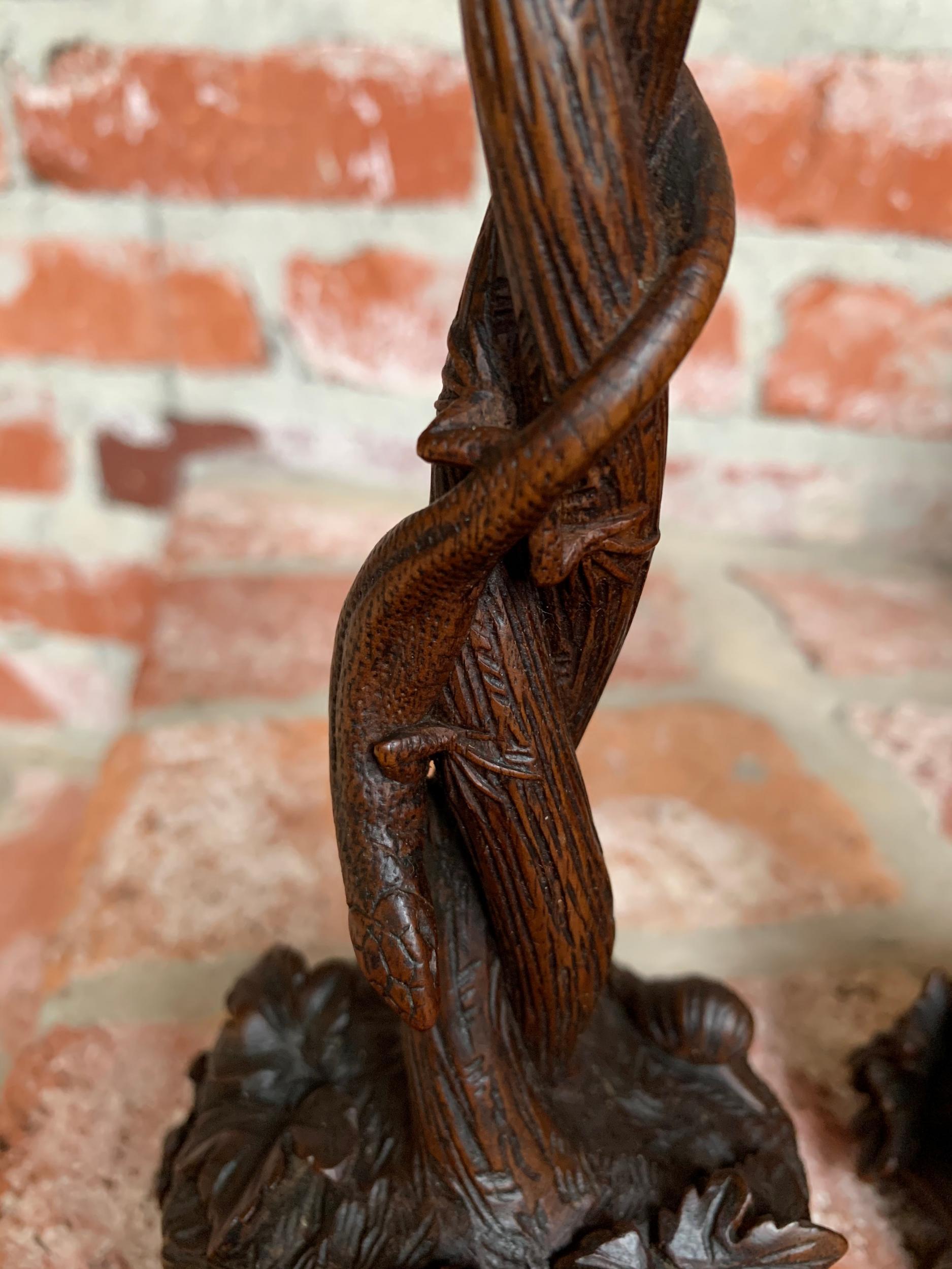 Antique Black Forest Carved Wood Candlesticks Candleholder Lizard Insects, Pair 10