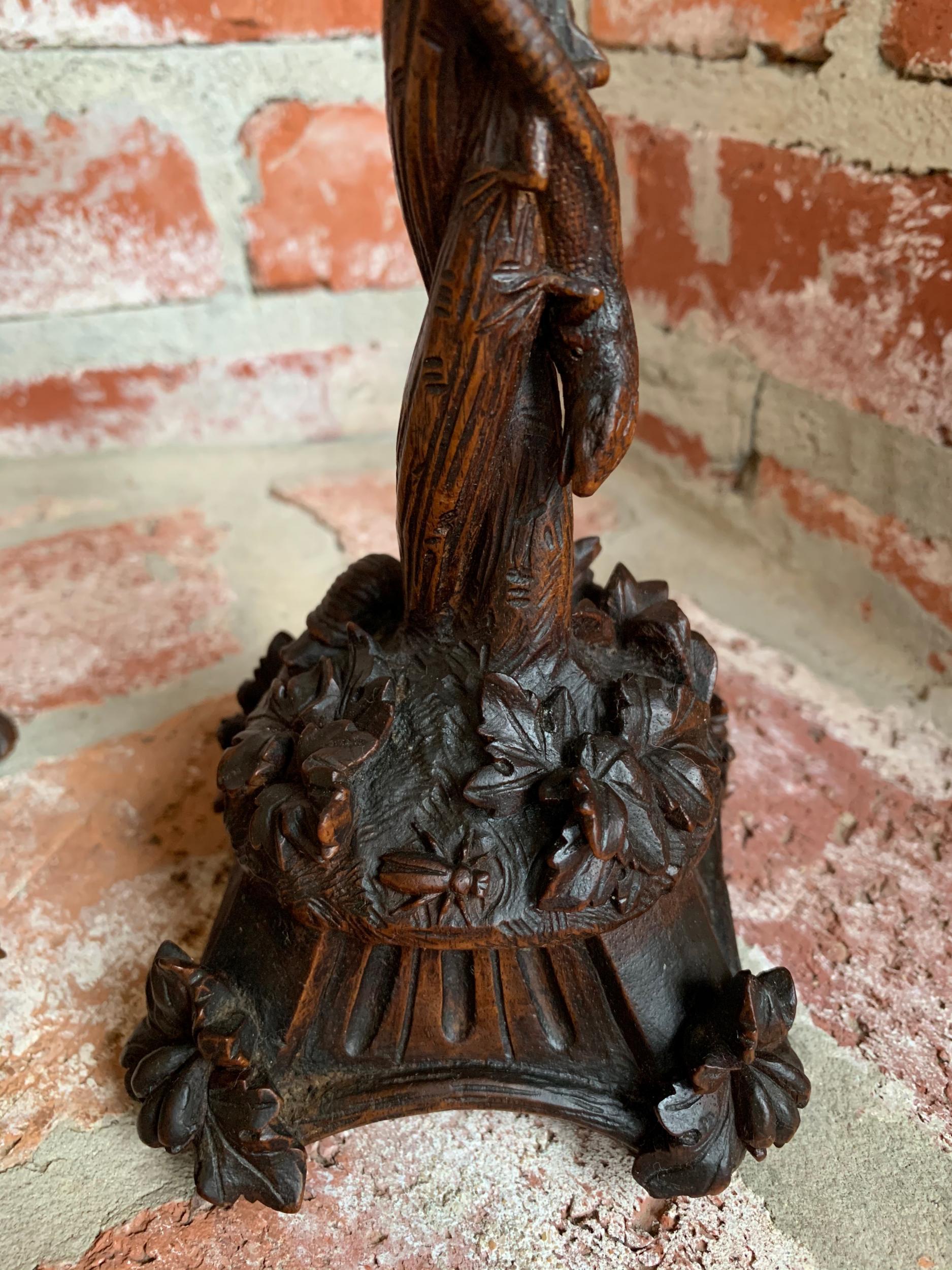 Antique Black Forest Carved Wood Candlesticks Candleholder Lizard Insects, Pair 13