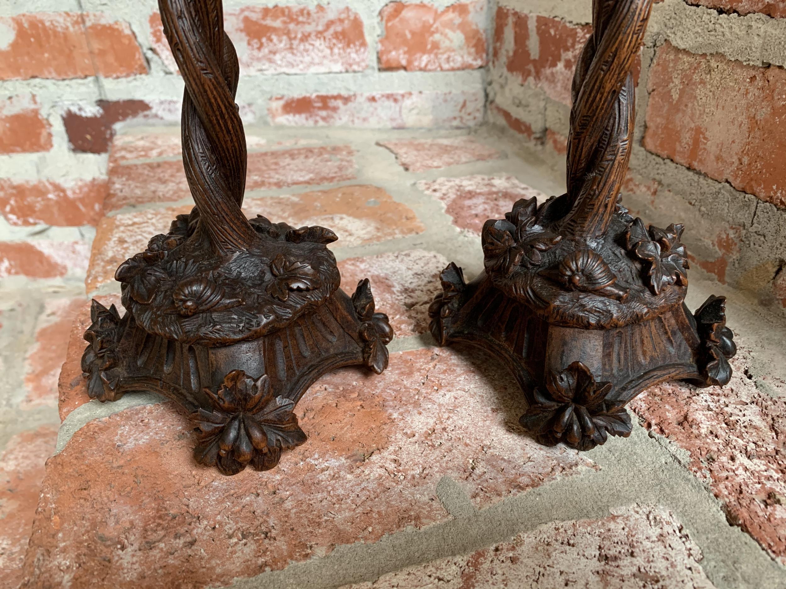 Antique Black Forest Carved Wood Candlesticks Candleholder Lizard Insects, Pair In Good Condition In Shreveport, LA