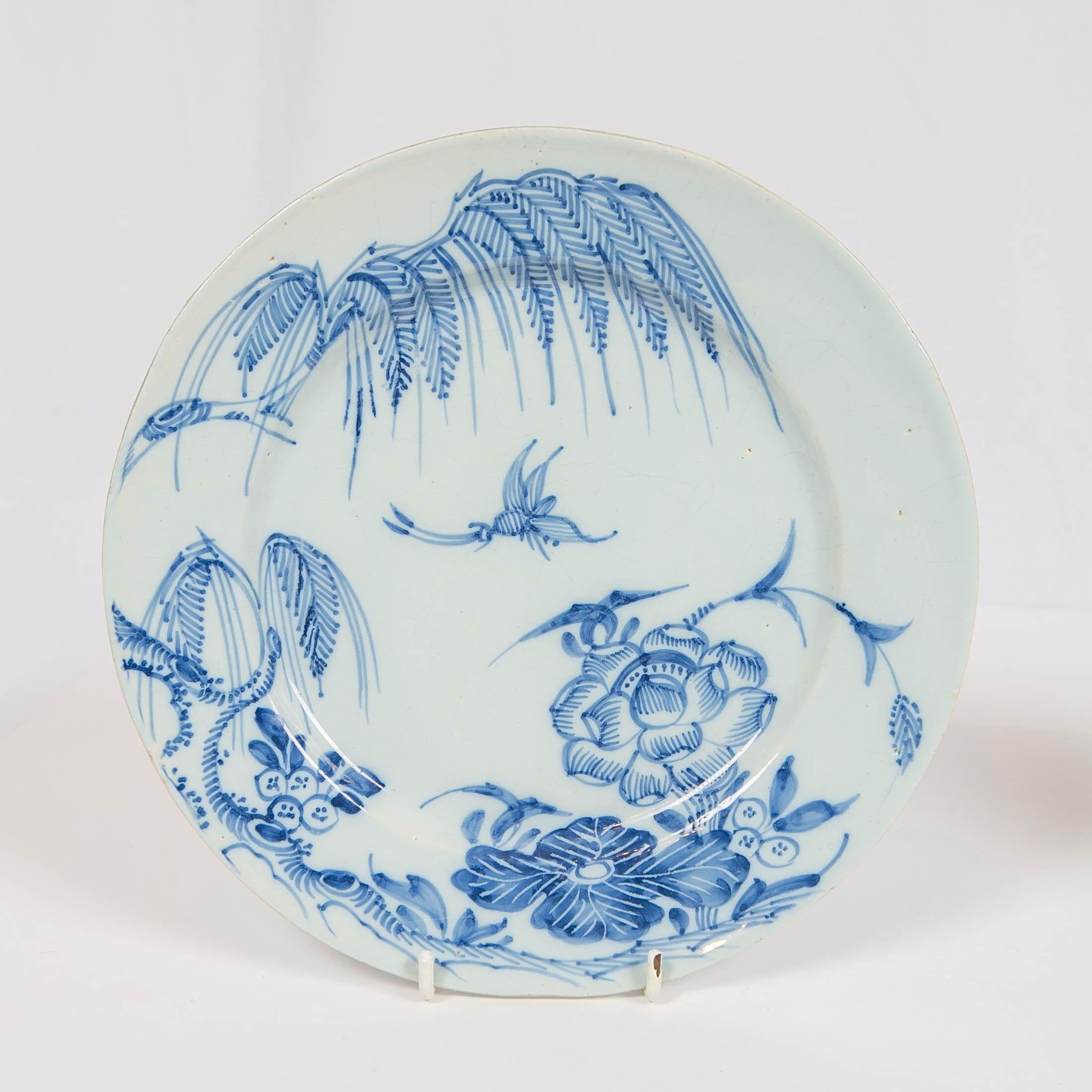 Rococo  Pair Blue and White Delft Plates 18th Century, Made circa 1750