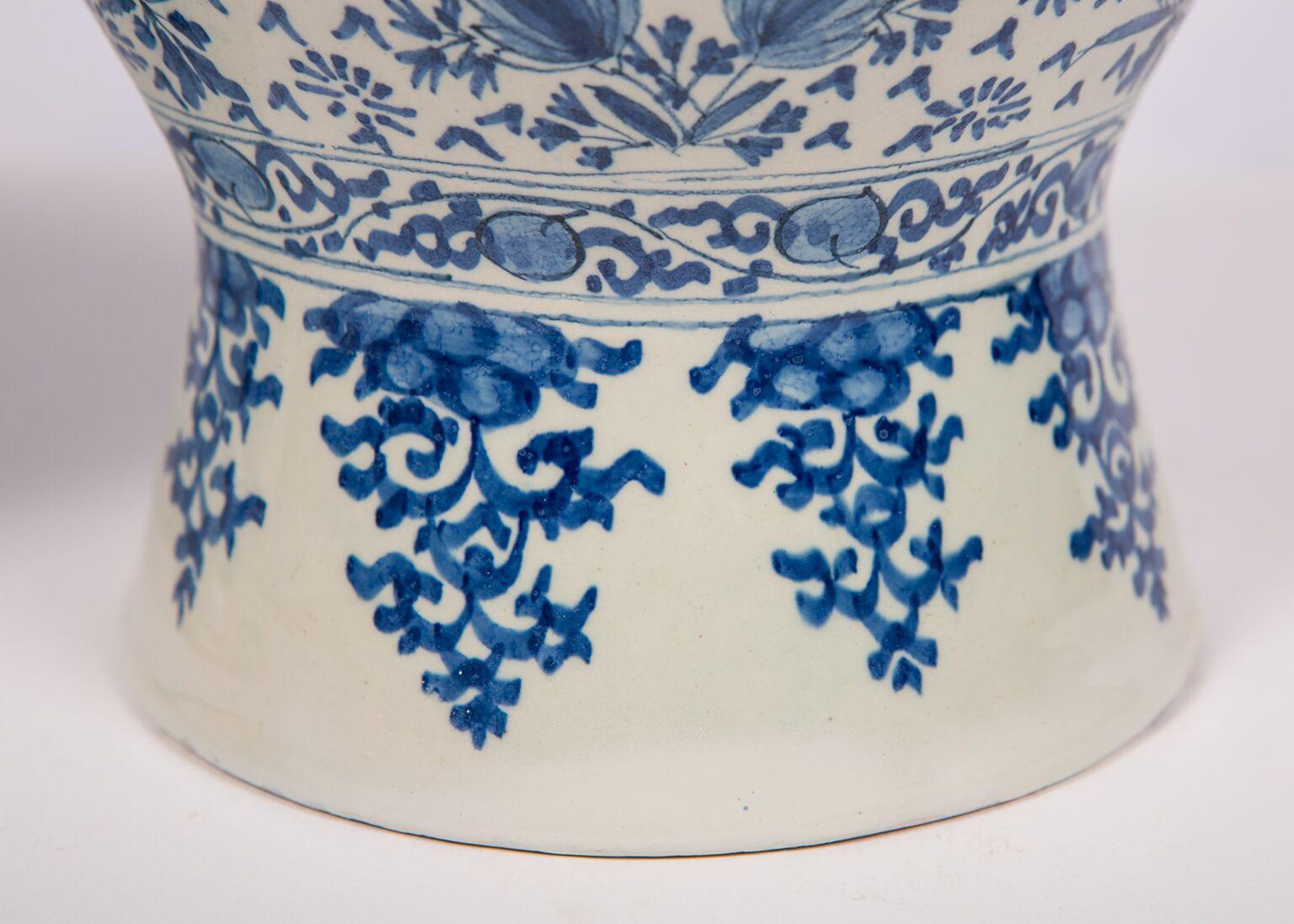 Dutch Pair of Antique Blue and White Delft Vases Mid 18th Century