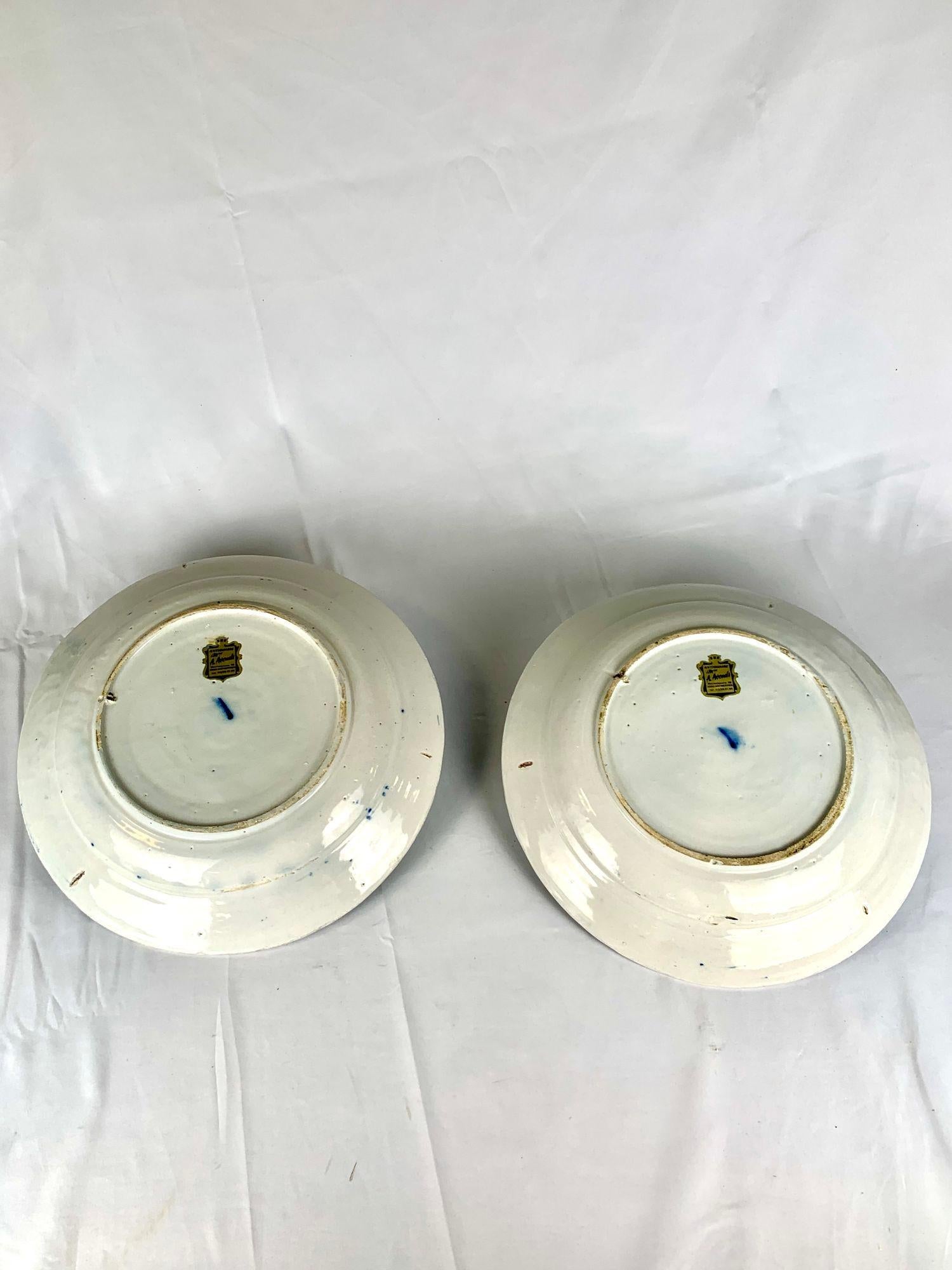 Pair Antique Blue and White Dutch Delft Chargers 18th Century Hand-Painted 7