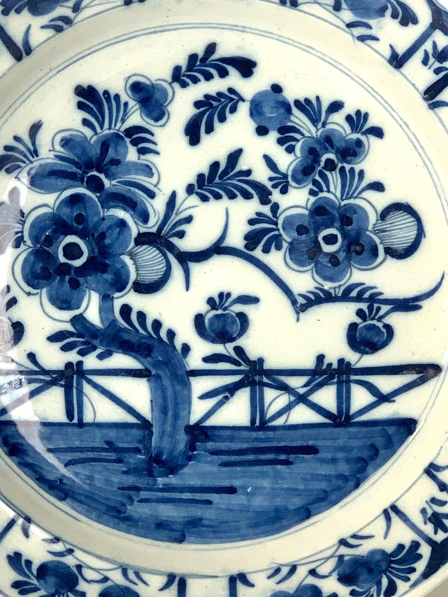 Country Pair Antique Blue and White Dutch Delft Chargers 18th Century Hand-Painted