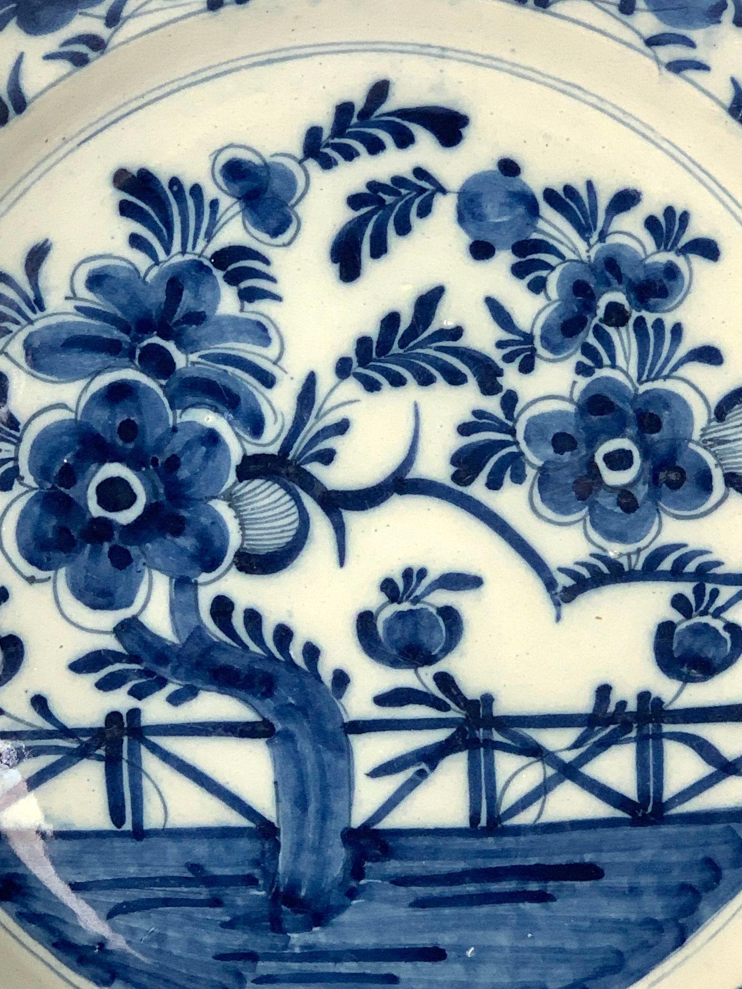 Pair Antique Blue and White Dutch Delft Chargers 18th Century Hand-Painted 2