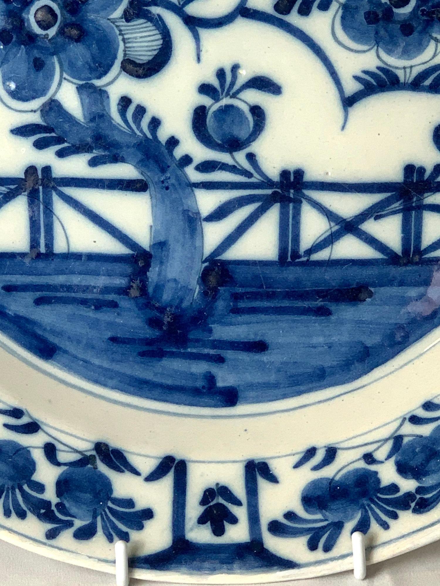 Pair Antique Blue and White Dutch Delft Chargers 18th Century Hand-Painted 4