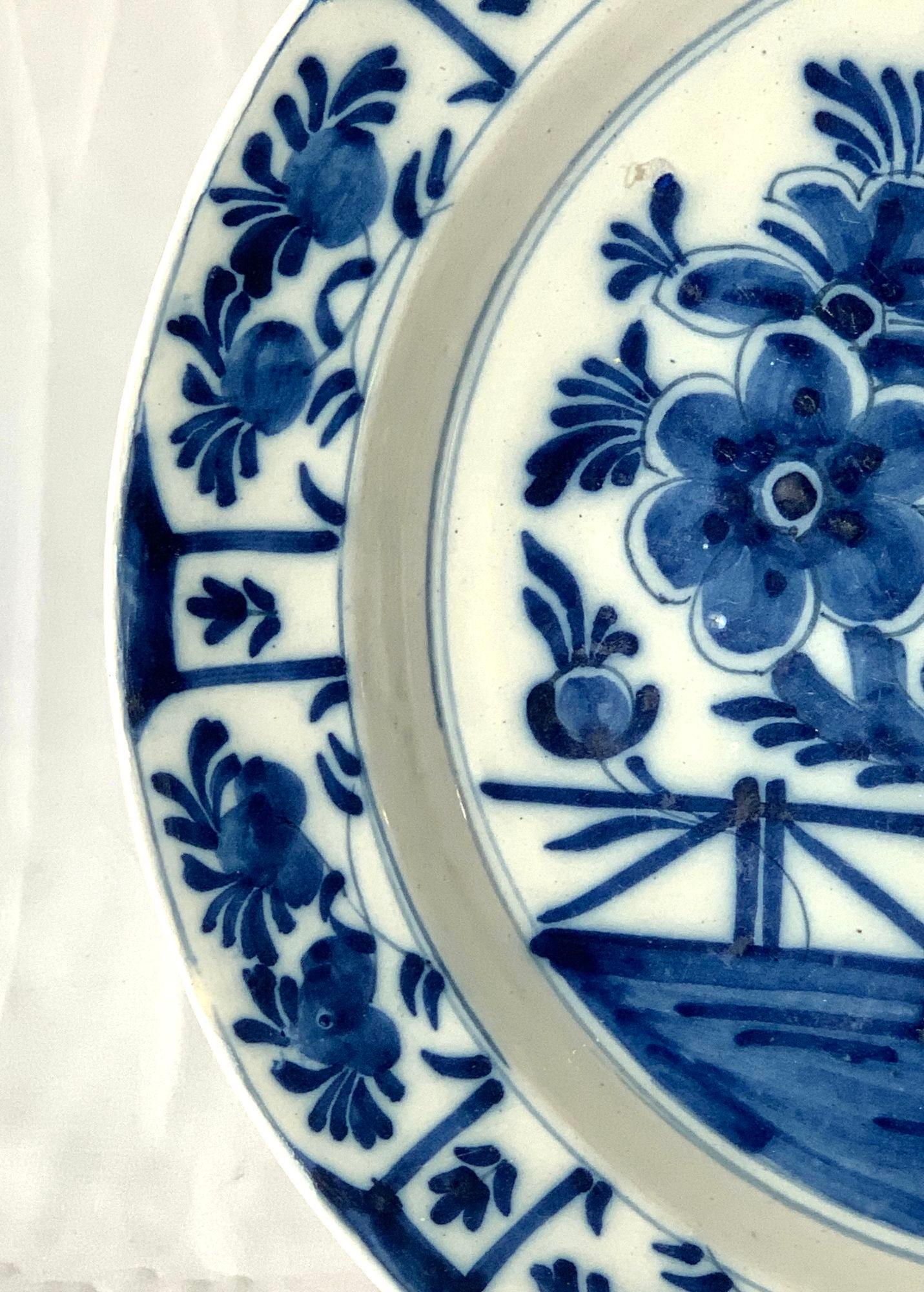 Pair Antique Blue and White Dutch Delft Chargers 18th Century Hand-Painted 5