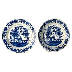 Pair Antique Blue and White Dutch Delft Chargers 18th Century Hand-Painted