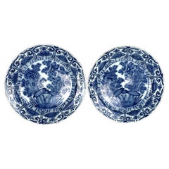 Pair Antique Blue and White Dutch Delft Charger Plates Circa 1770