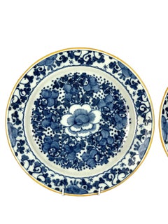 Pair Dutch Delft Blue and White Large Plates Hand Painted Circa 1780