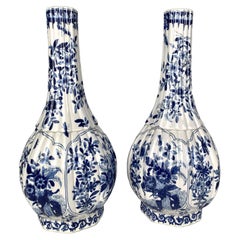 Pair Antique Blue and White Dutch Delft Vases
