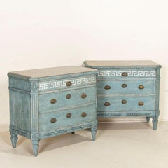 Pair, Antique Blue Painted Nightstands Chest of Drawers