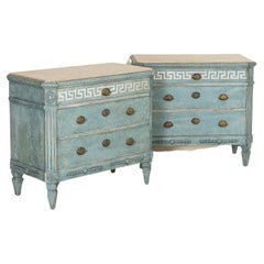 Pair, Antique Blue Painted Nightstands Chest of Drawers