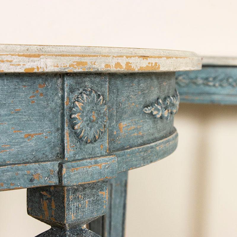 Pair, Antique Blue Painted Small Demi Lune Tables from Sweden 2