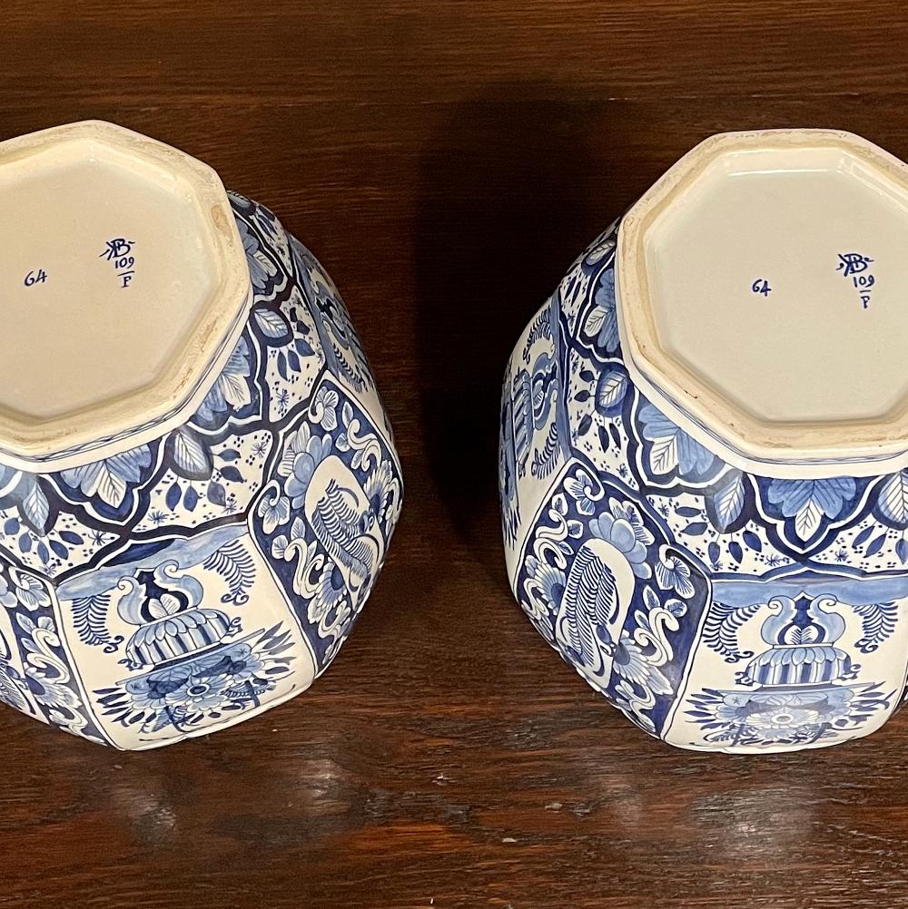 Pair Antique Boch Blue & White Hand-Painted Vases 4