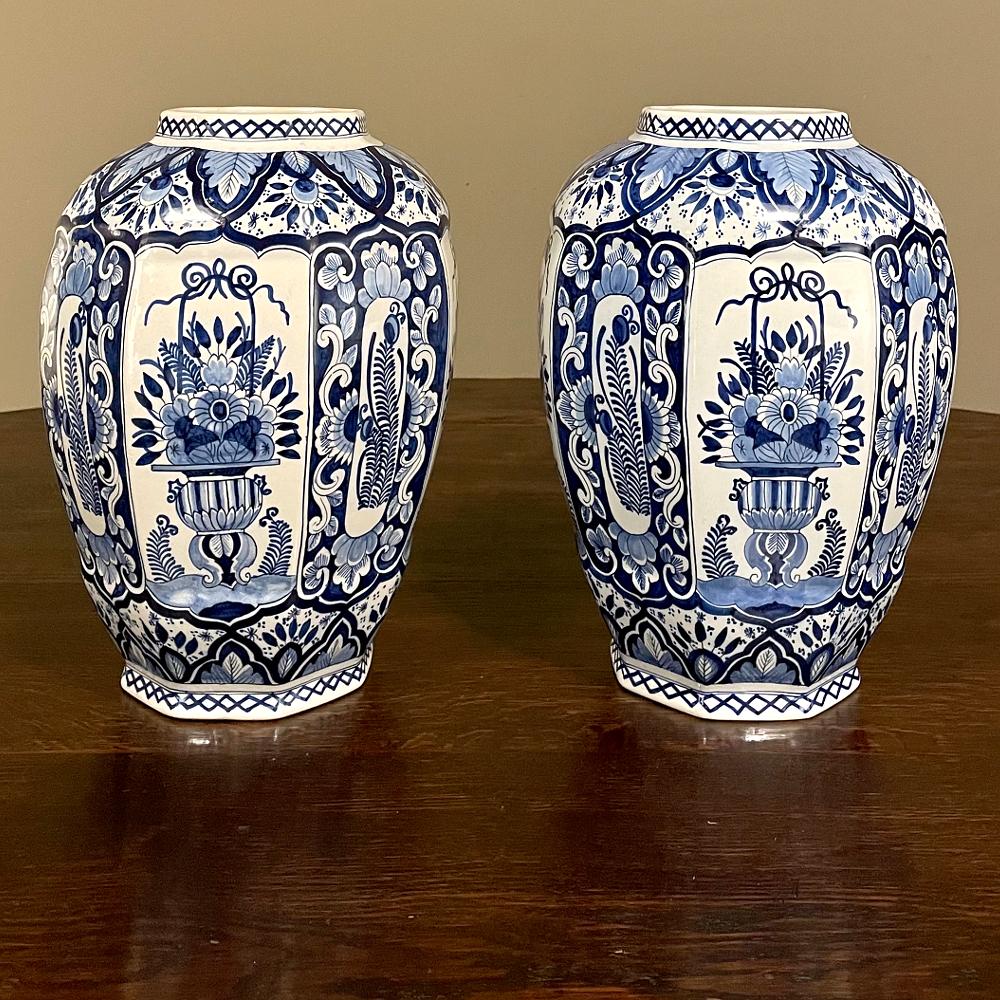 Pair Antique Boch Blue & White Hand-Painted Vases 5