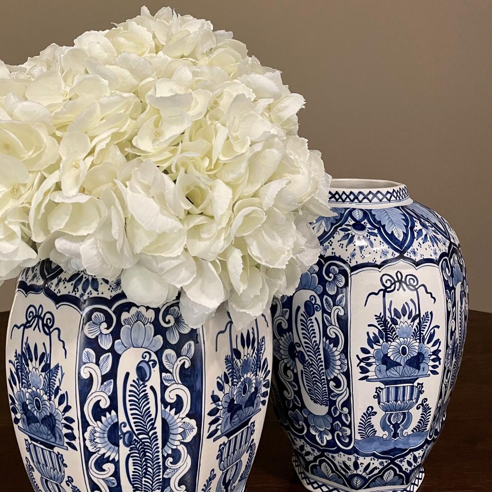Pair Antique Boch Blue & White Hand-Painted Vases 1