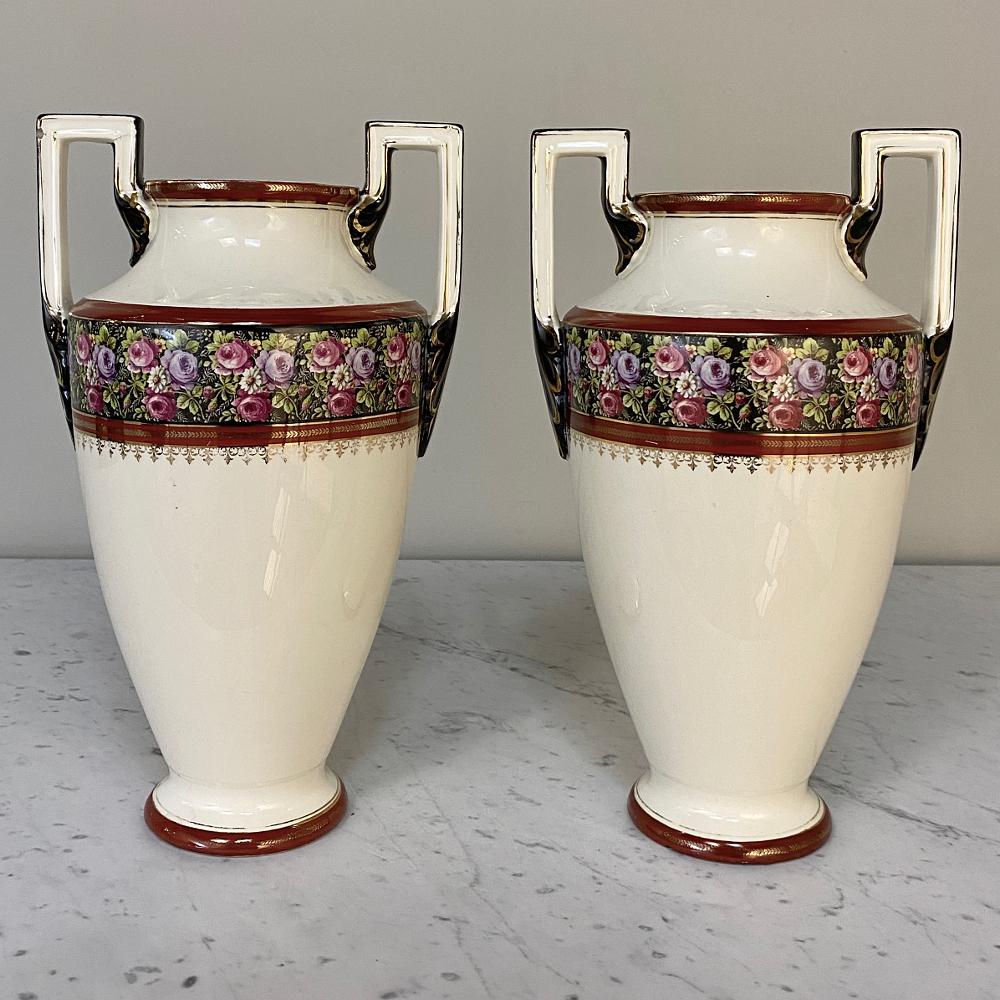 Beaux Arts Pair Antique Boch Vases For Sale
