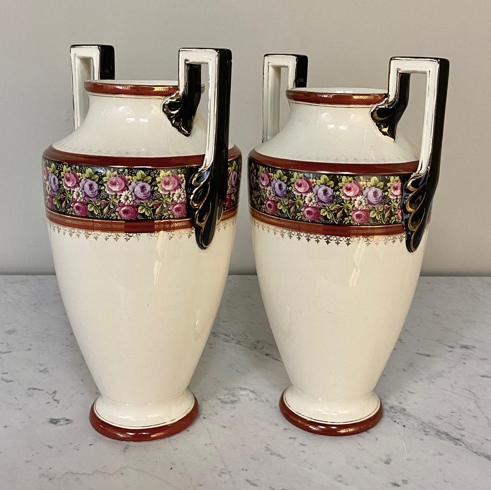 Pair Antique Boch Vases In Good Condition For Sale In Dallas, TX