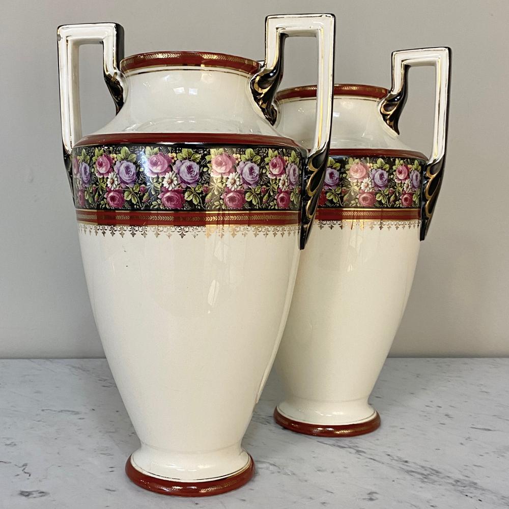 Porcelain Pair Antique Boch Vases For Sale