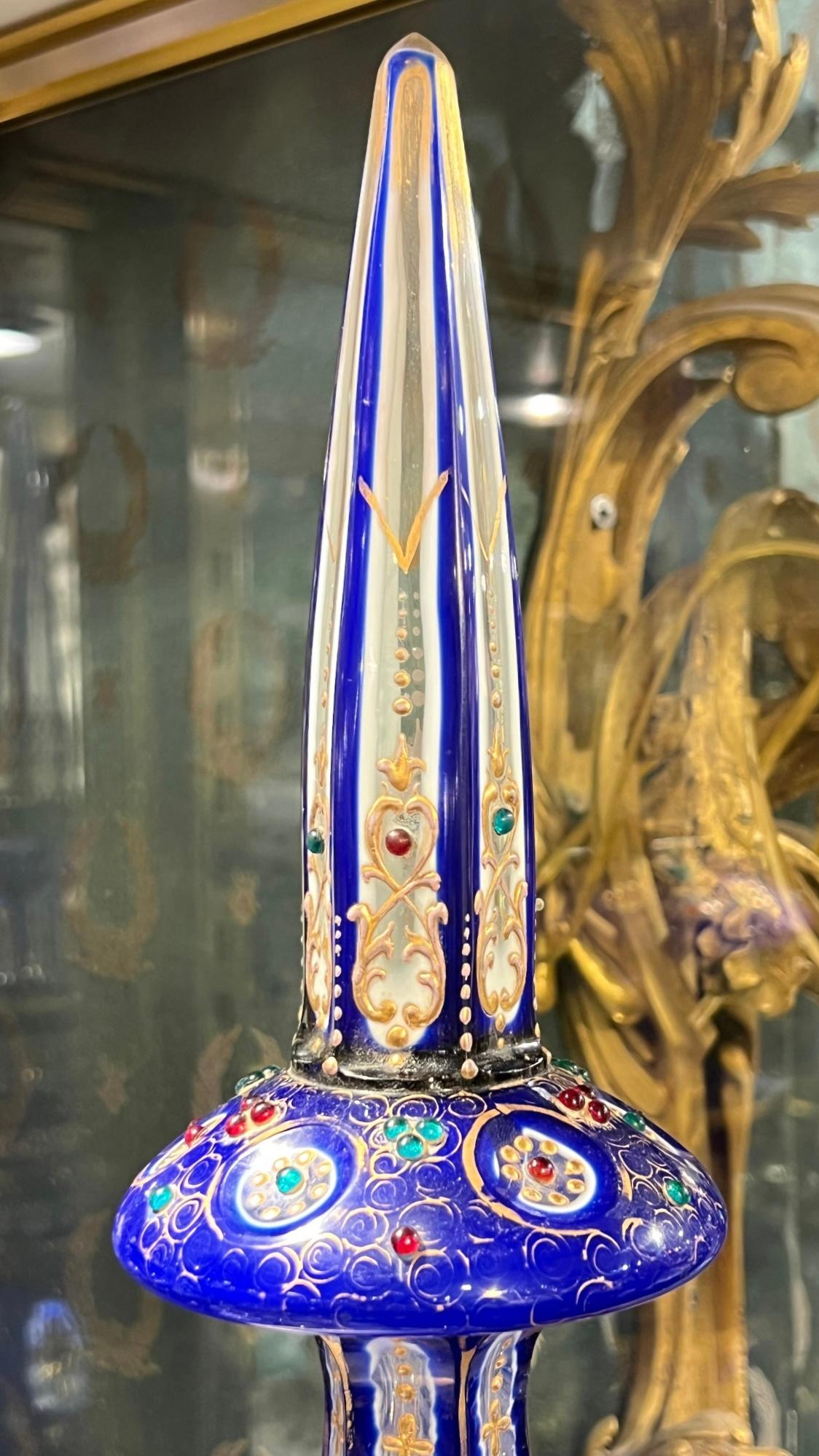 Czech Pair Antique Bohemian Cased Glass Decanters Made for Middle Eastern Market