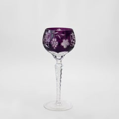 Pair Antique Bohemian Floral & Grape Cut To Clear Crystal; Amethyst & Cranberry