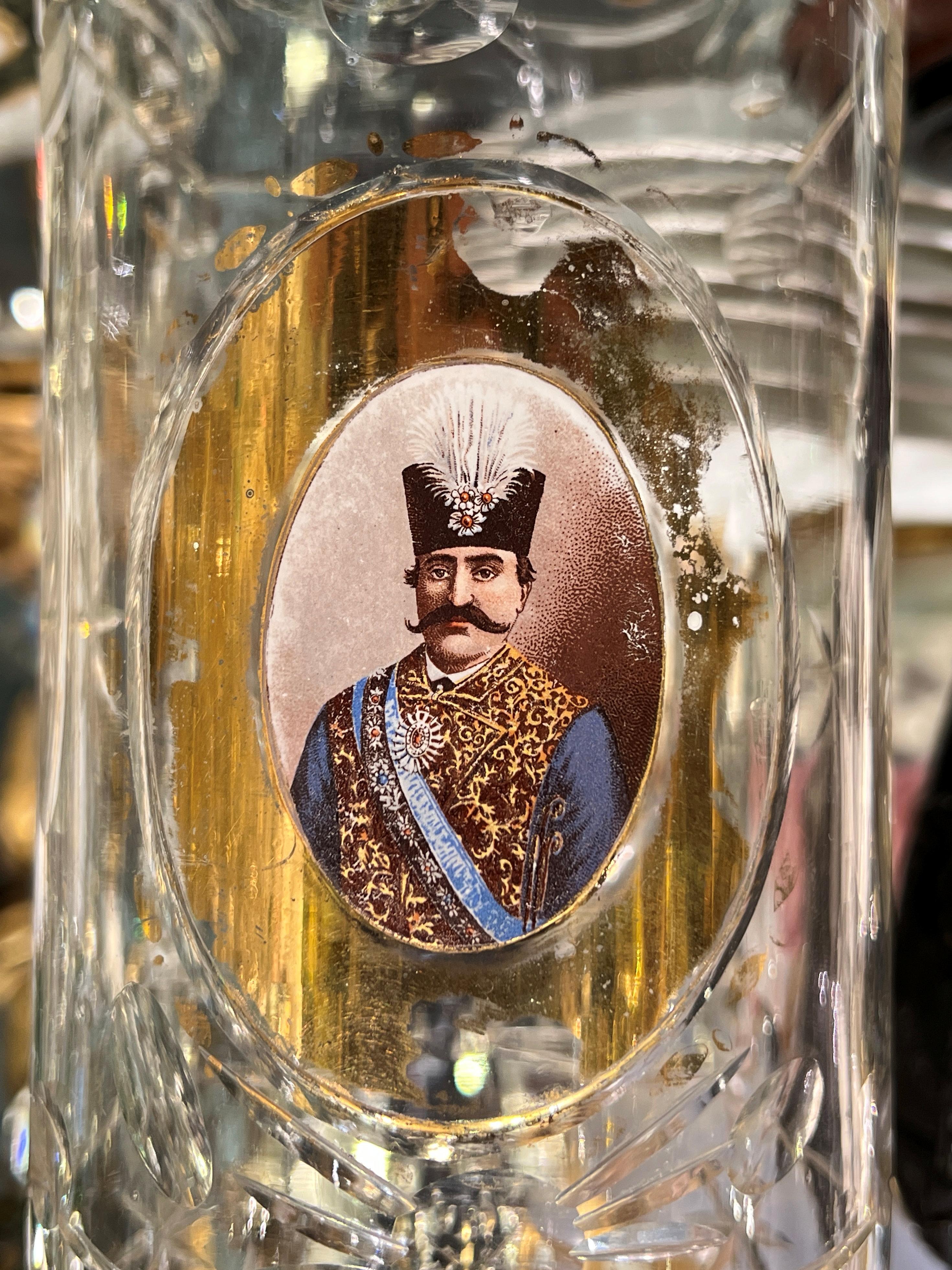 Czech Pair Antique Bohemian Gilt Glass Lusters Made for Persian Market For Sale