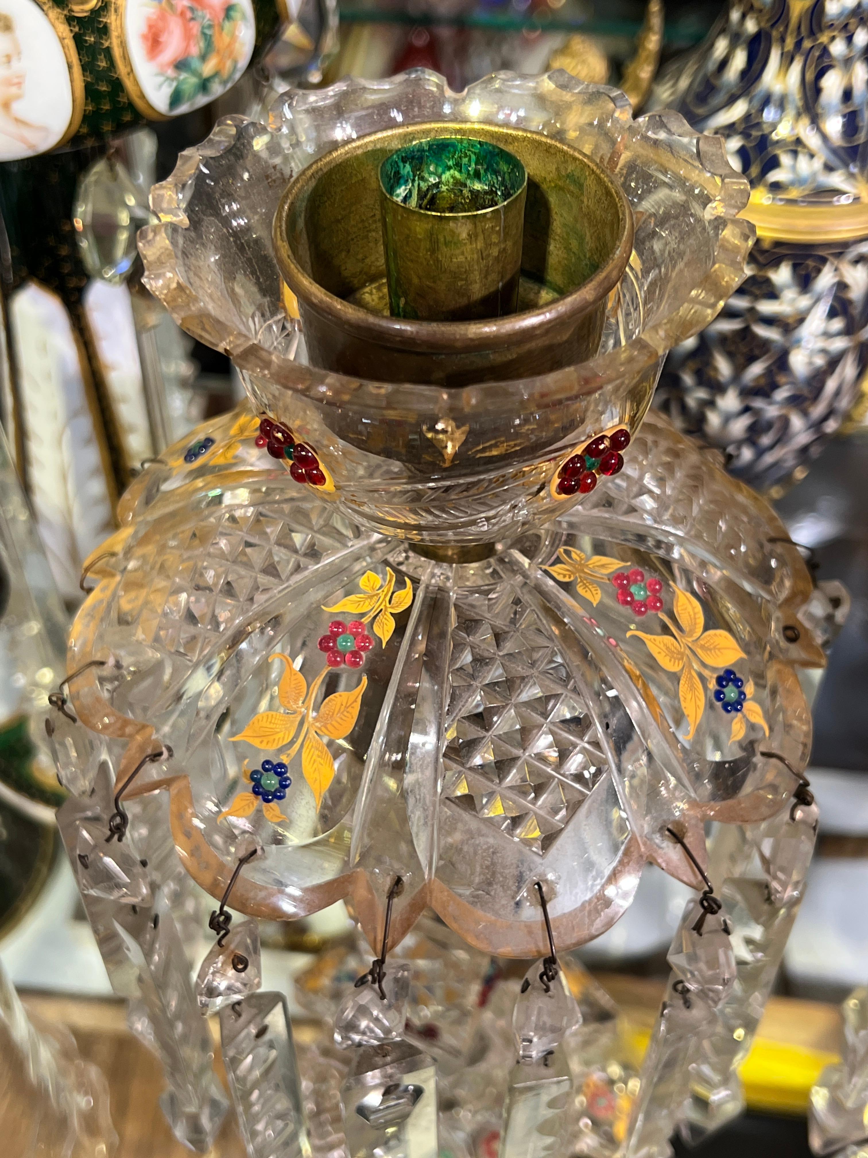 Enameled Pair Antique Bohemian Gilt Glass Lusters Made for Persian Market For Sale