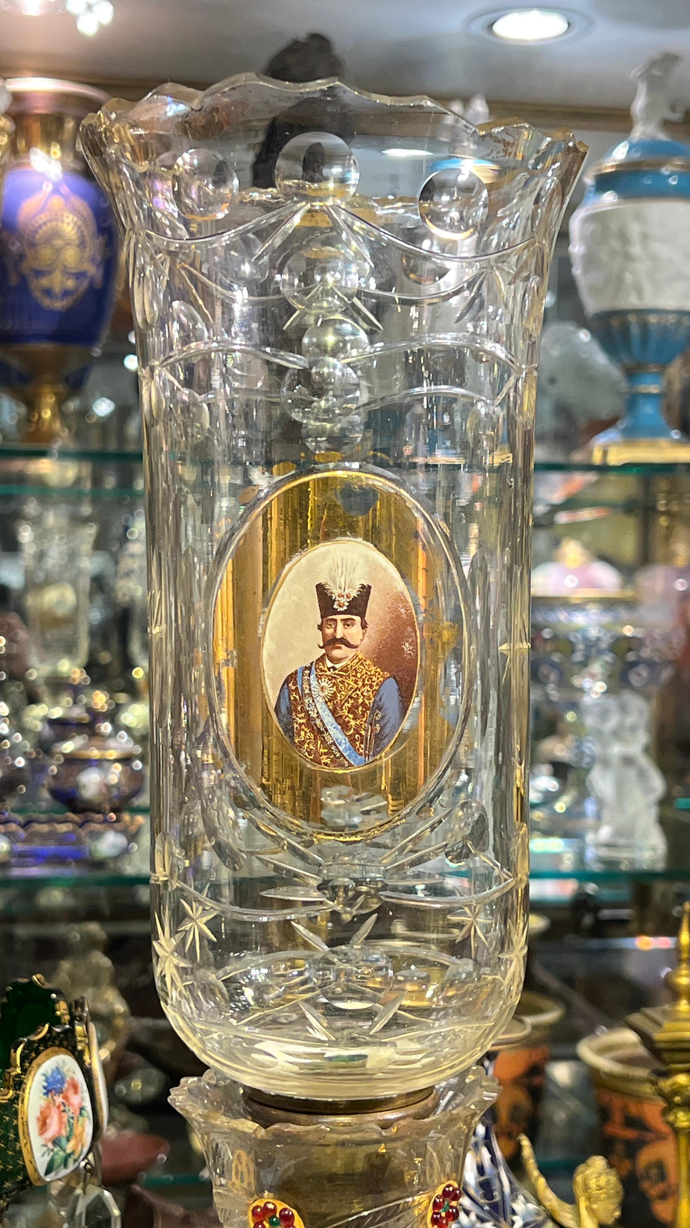 Pair Antique Bohemian Gilt Glass Lusters Made for Persian Market For Sale 1