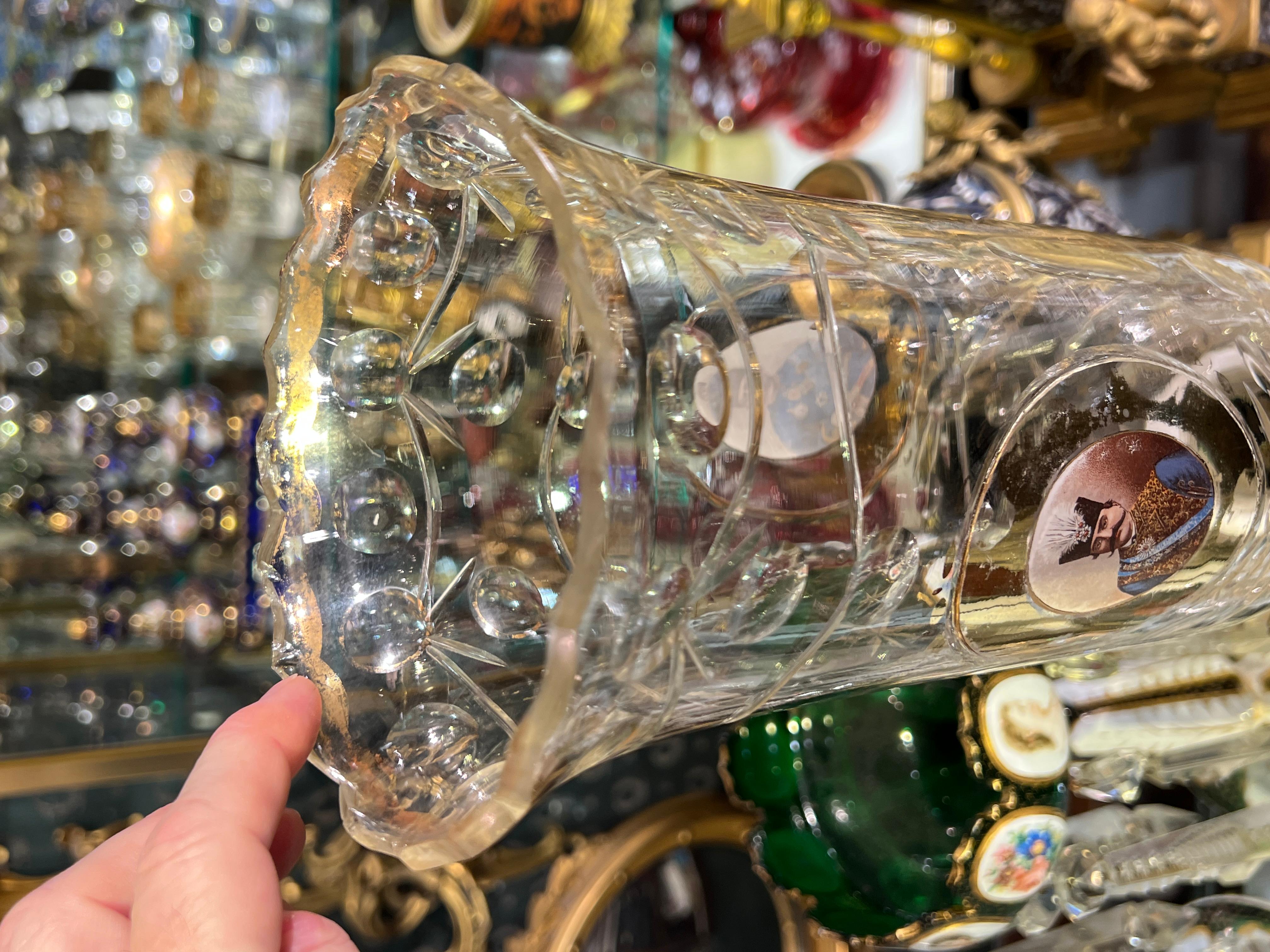 Pair Antique Bohemian Gilt Glass Lusters Made for Persian Market For Sale 2