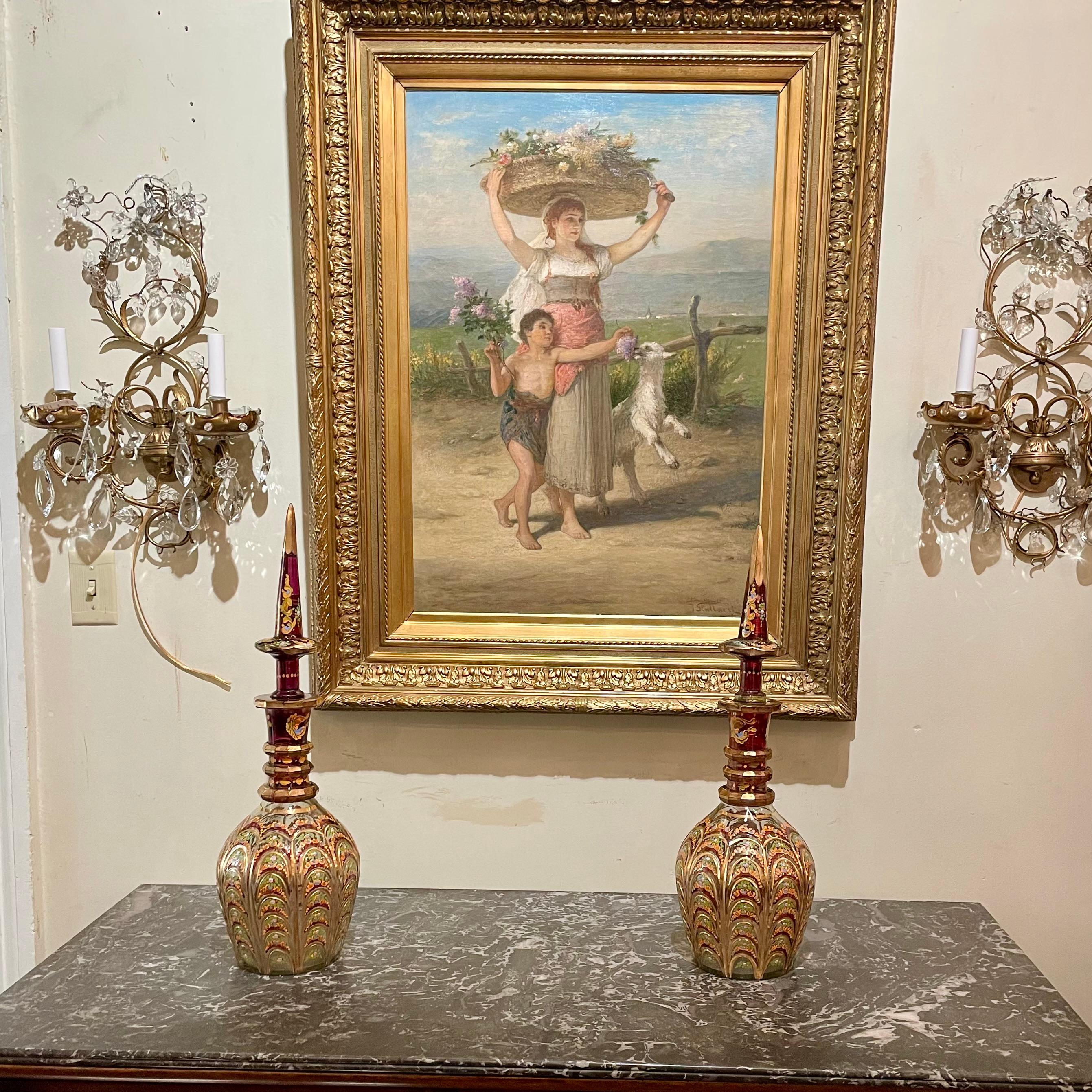 Paar antike böhmische Pokale aus rotem Glas mit handbemaltem Goldüberzug CIRCA 1890 im Angebot 5