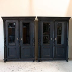 Pair, Antique Bookcase Cabinet from Sweden with Black Painted Finish and Adjusta