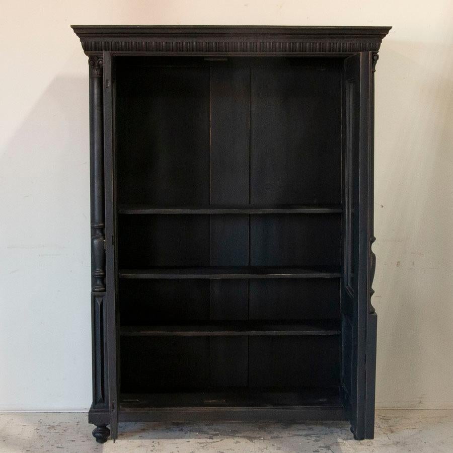 Pair, Antique Bookcase Cabinet from Sweden with Black Painted Finish and Adjusta In Good Condition In Round Top, TX
