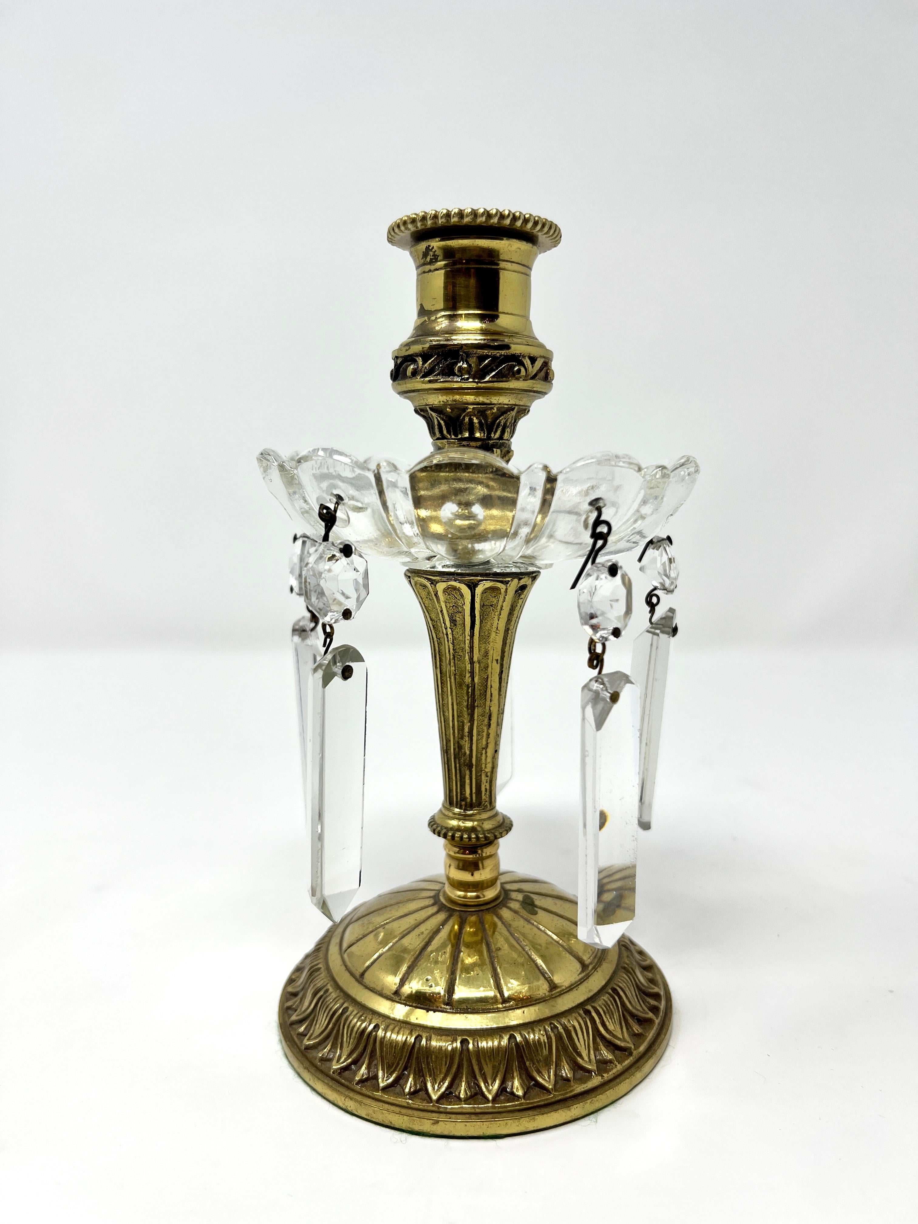 Pair Antique Brass and Crystal candlesticks 1875-85 For Sale 2