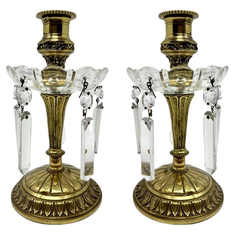 Pair Antique Brass and Crystal candlesticks 1875-85