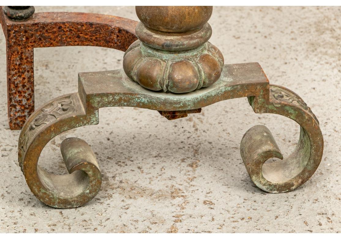 Pair Antique Brass Andirons For Sale 4