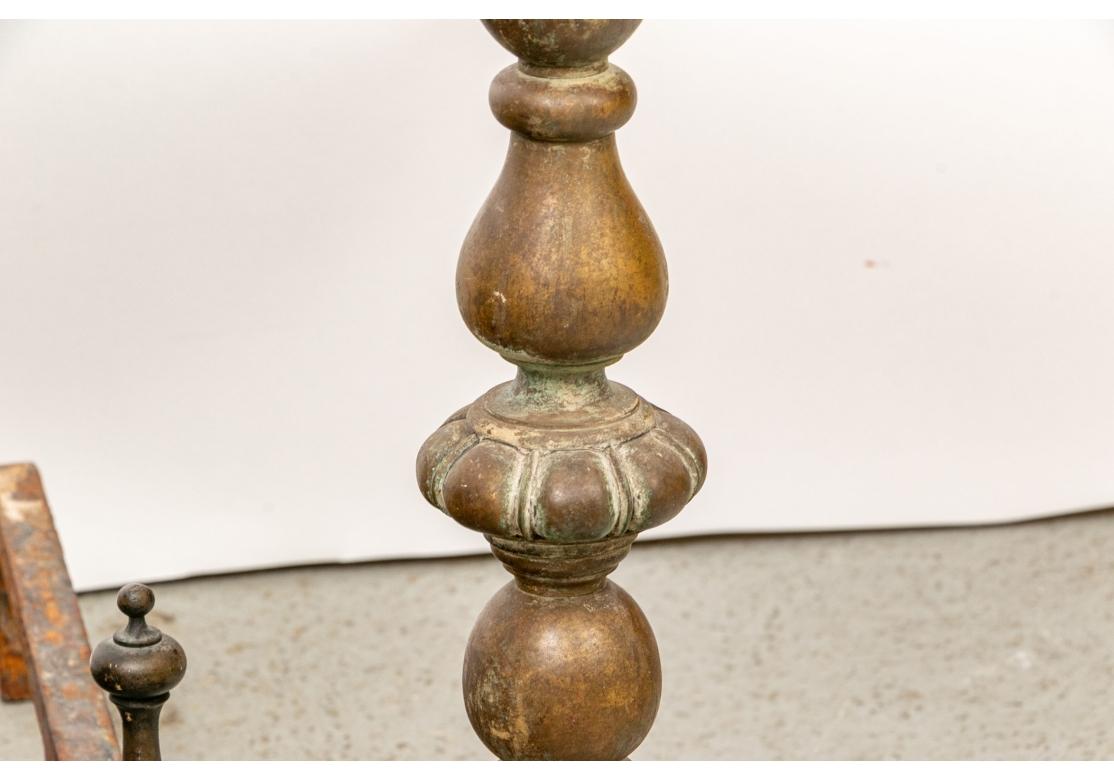 19th Century Pair Antique Brass Andirons For Sale