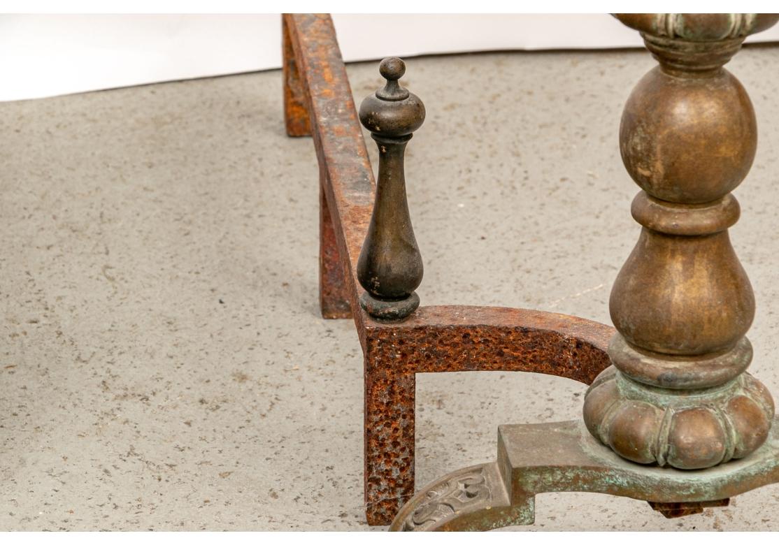 Pair Antique Brass Andirons For Sale 1