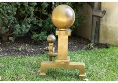 Pair Antique Brass Cannonball Andirons