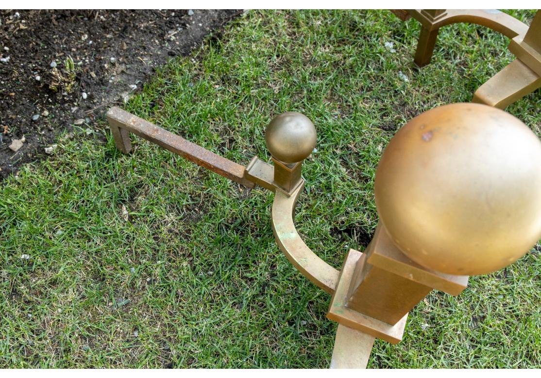 Pair Antique Brass Cannonball Andirons In Good Condition For Sale In Bridgeport, CT