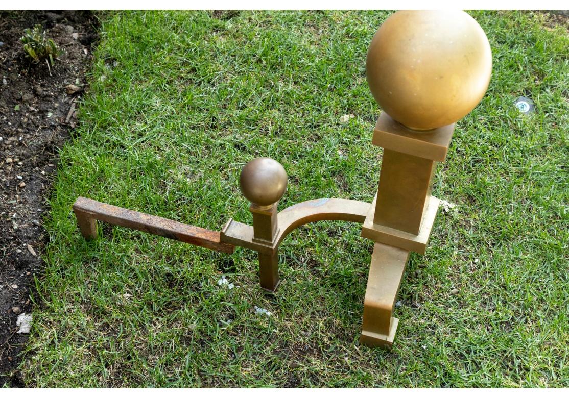 Pair Antique Brass Cannonball Andirons For Sale 4