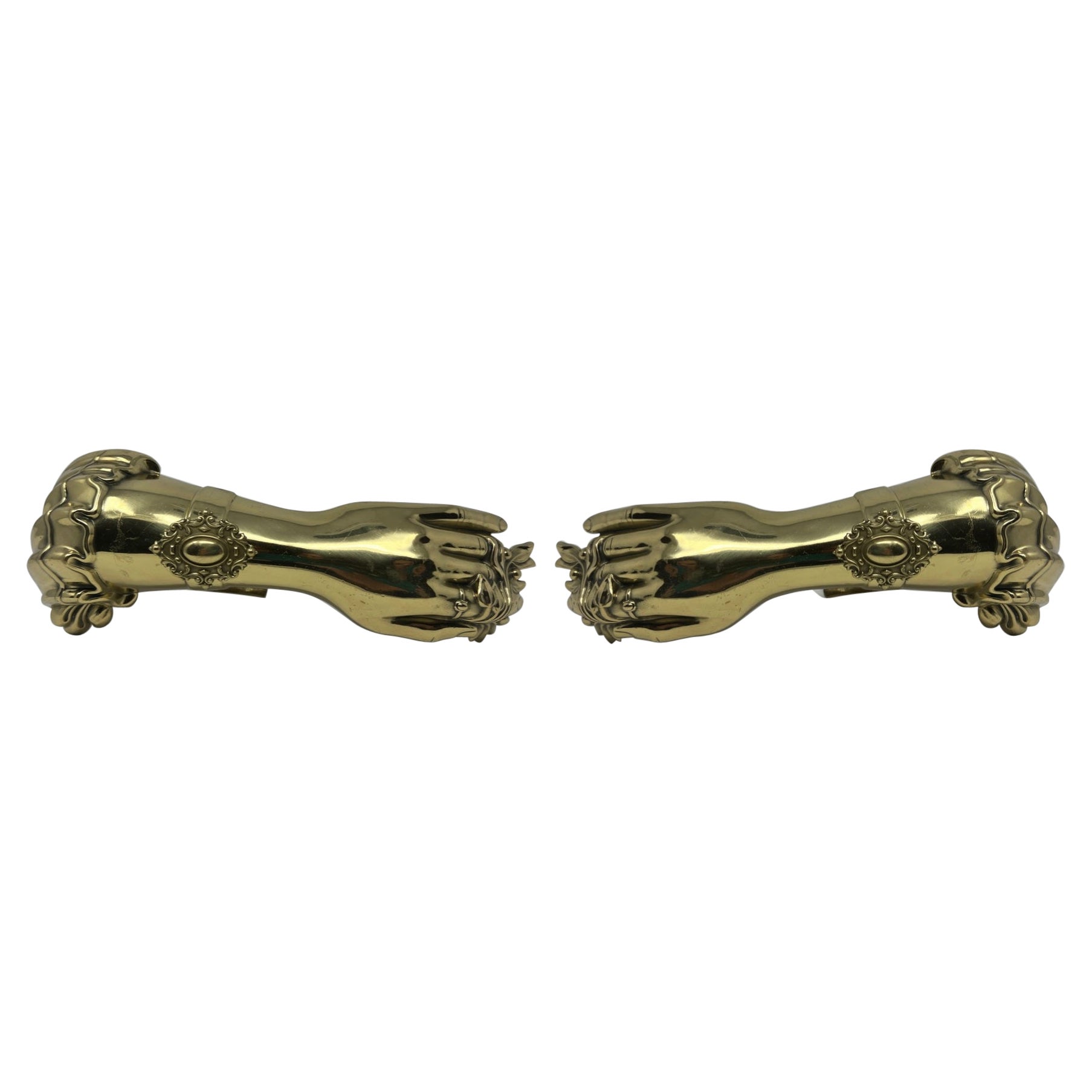 Paire de tirettes de rideaux en laiton antique