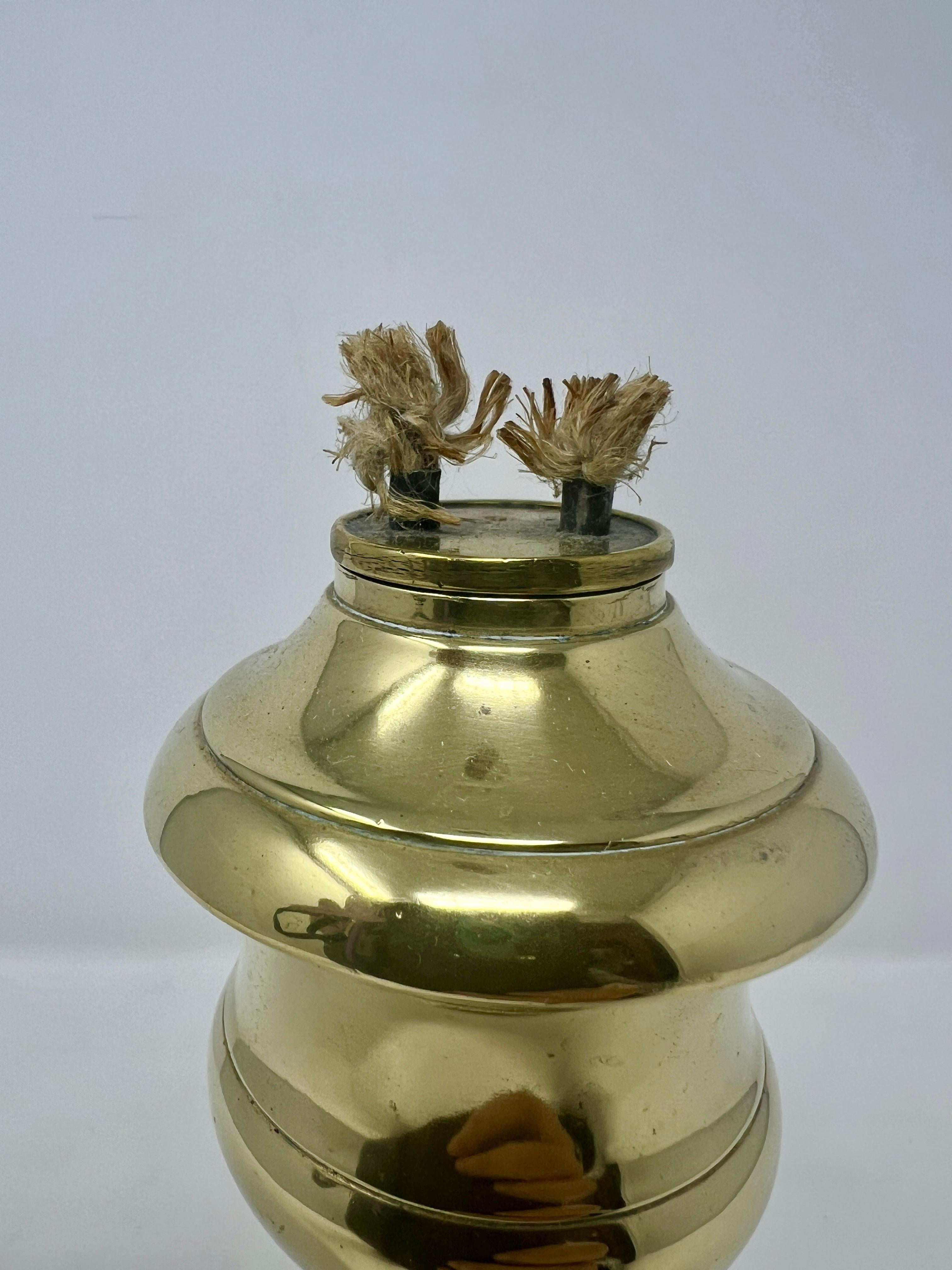 19th Century Pair Antique Brass Whale Oil Lamp Candlesticks, Circa 1830's. For Sale