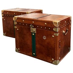 Pair Antique British "Essex Regiment" Brass & Leather Military Trunks Circa 1900