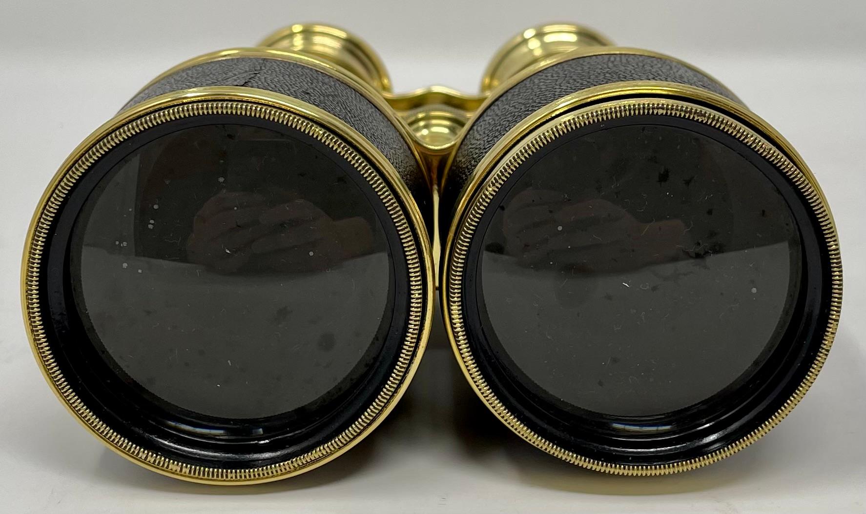 20th Century Pair Antique British Leather and Brass Marine Field Binoculars, Circa 1900-1910. For Sale