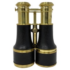 Pair Antique British Leather and Brass Marine Field Binoculars, Circa 1900-1910.