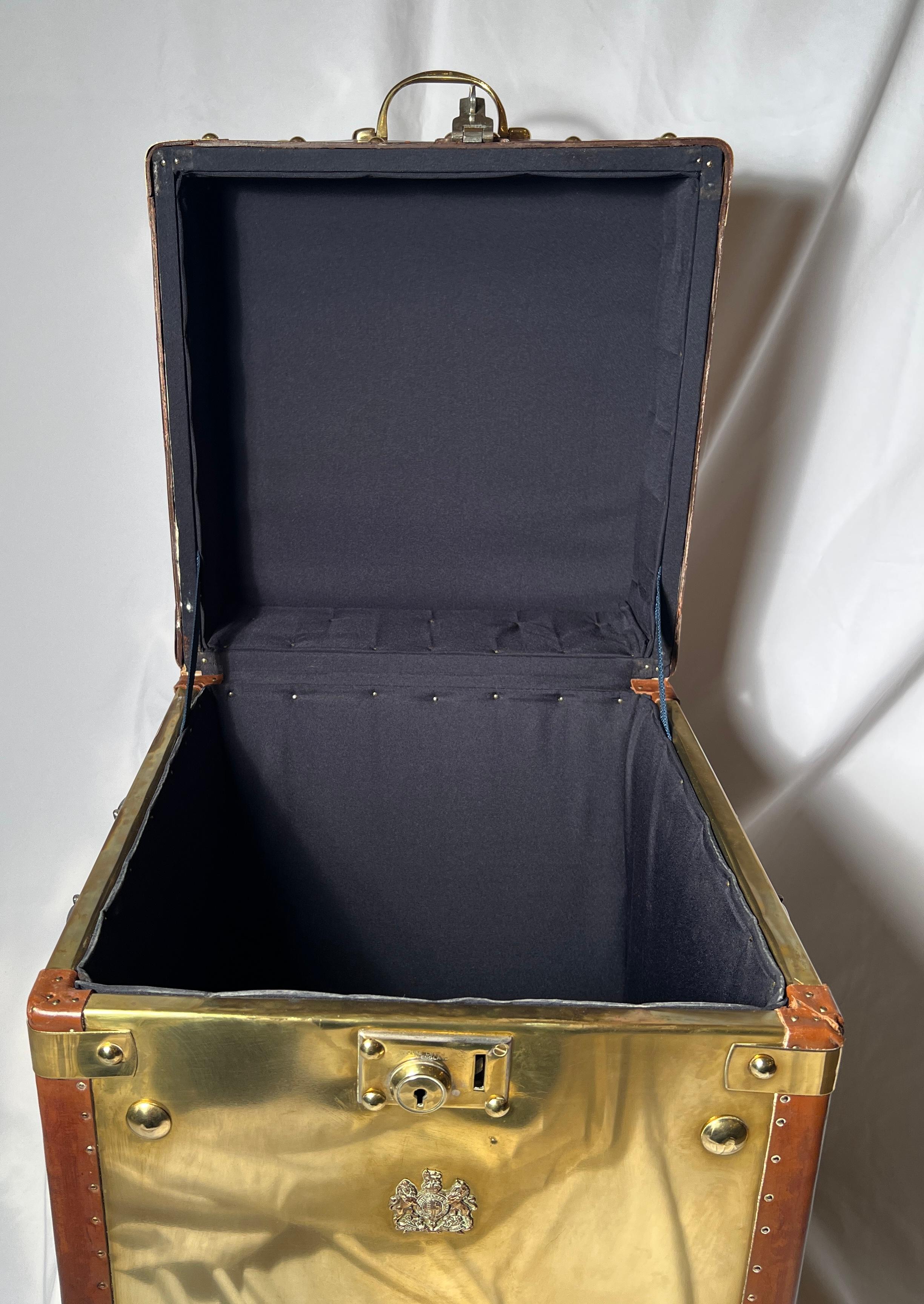 Pair Antique British Leather and Brass Military Trunks, Circa 1900. 1