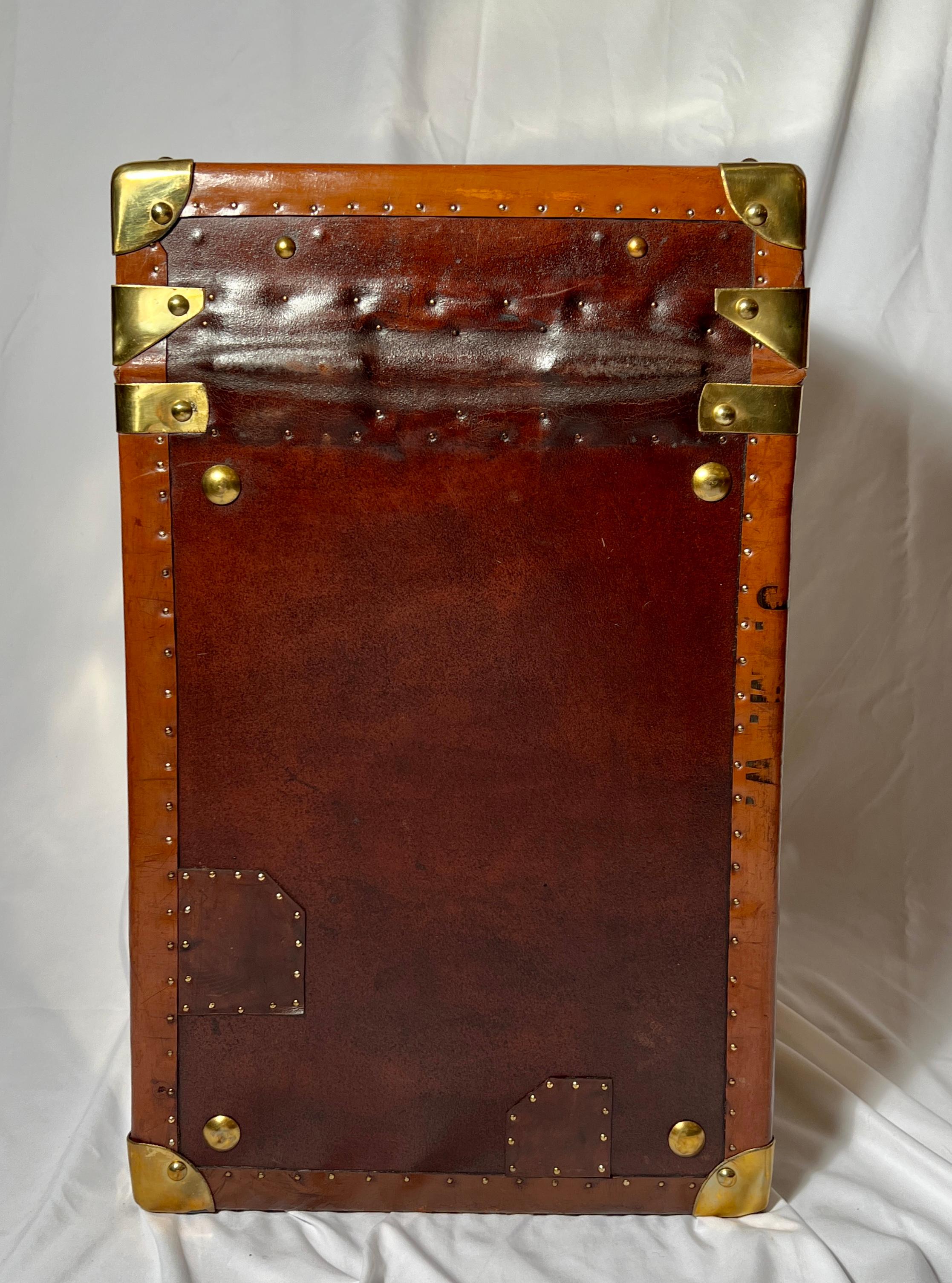Pair Antique British Leather and Brass Military Trunks, Circa 1900. 2